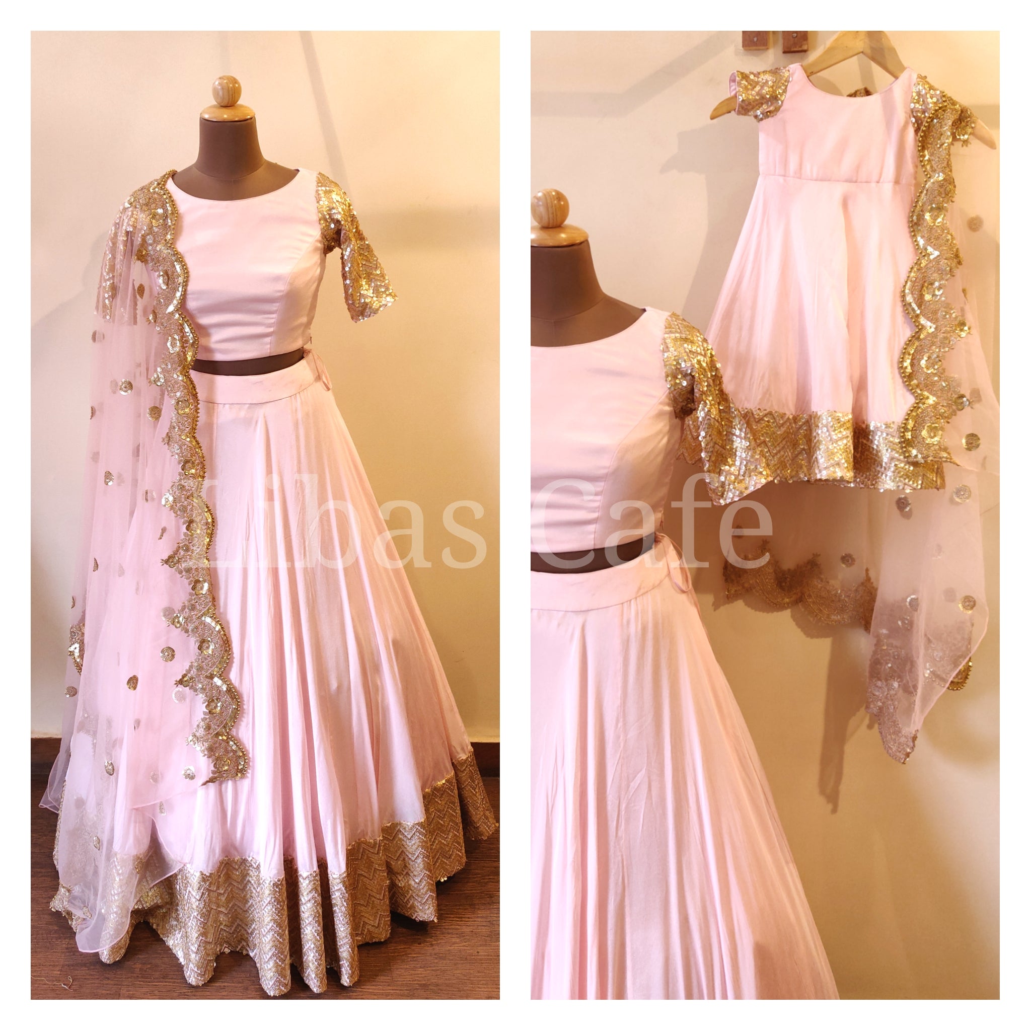 Baby Pink Sequin Flared Lehenga